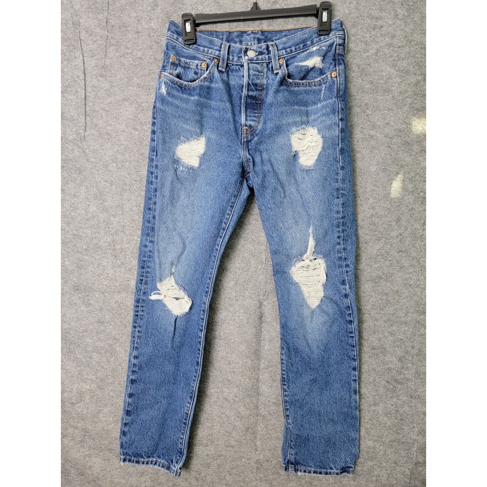 Levi's 501 Women's Jeans Light Blue W27 L30 Distressed Button Fly Straight Leg